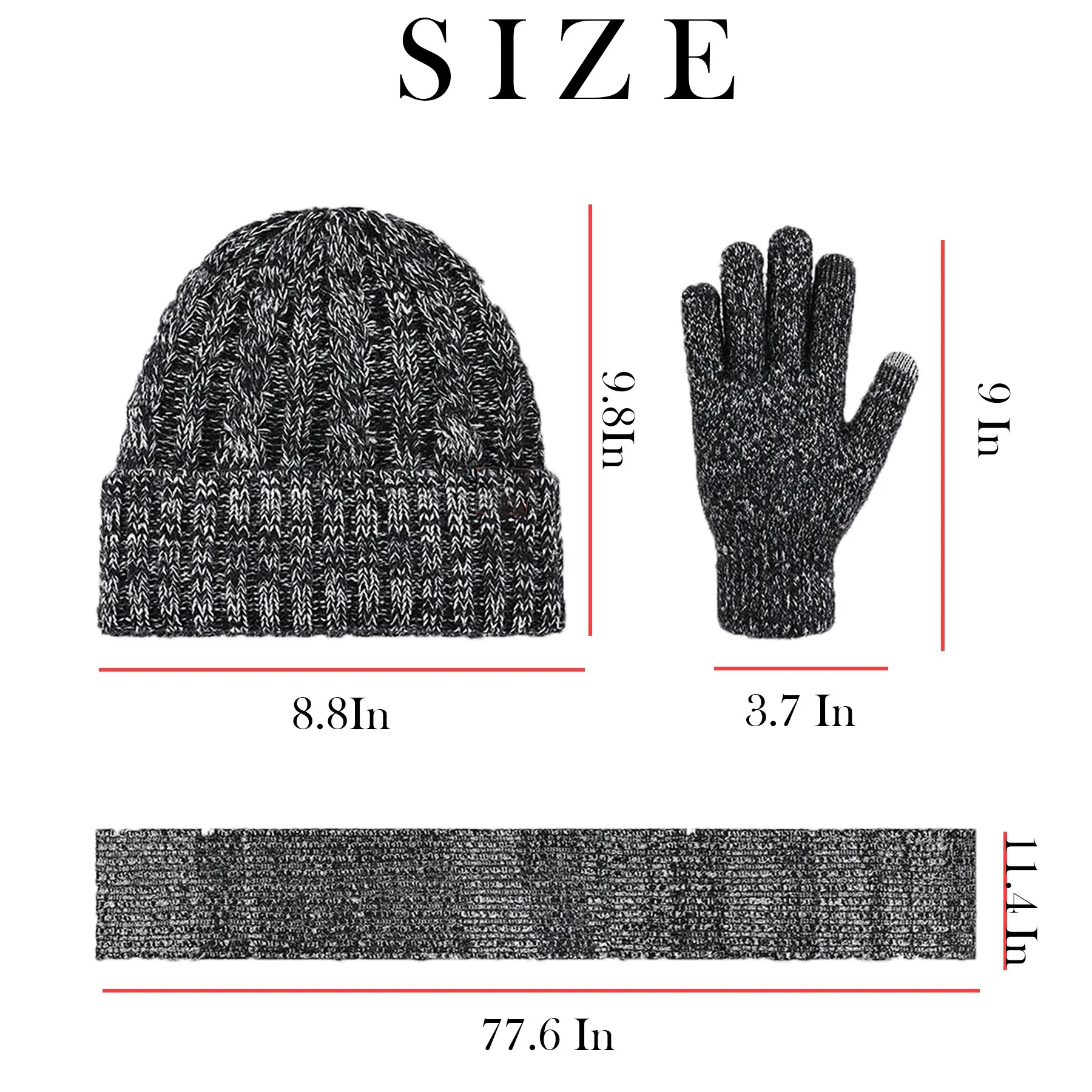 Polyester Knitted Gloves Hat Scarf 3-Piece Set 3