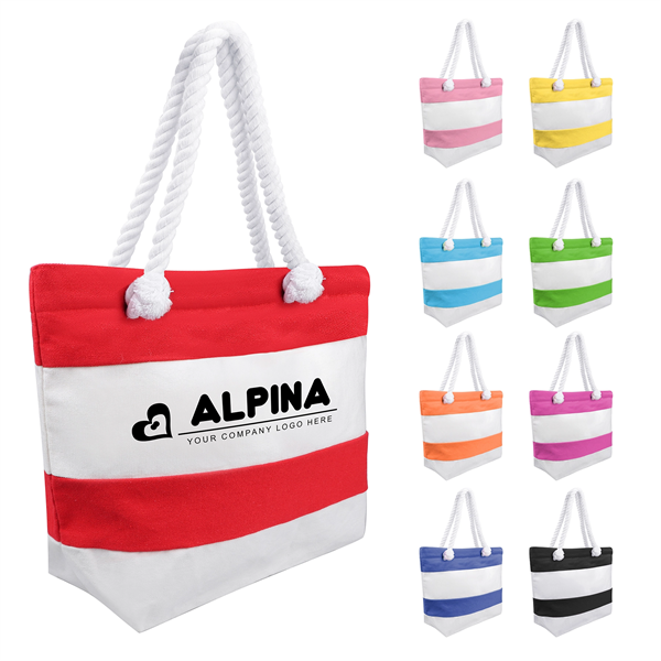 Striped Canvas Tote w/Rope Handle