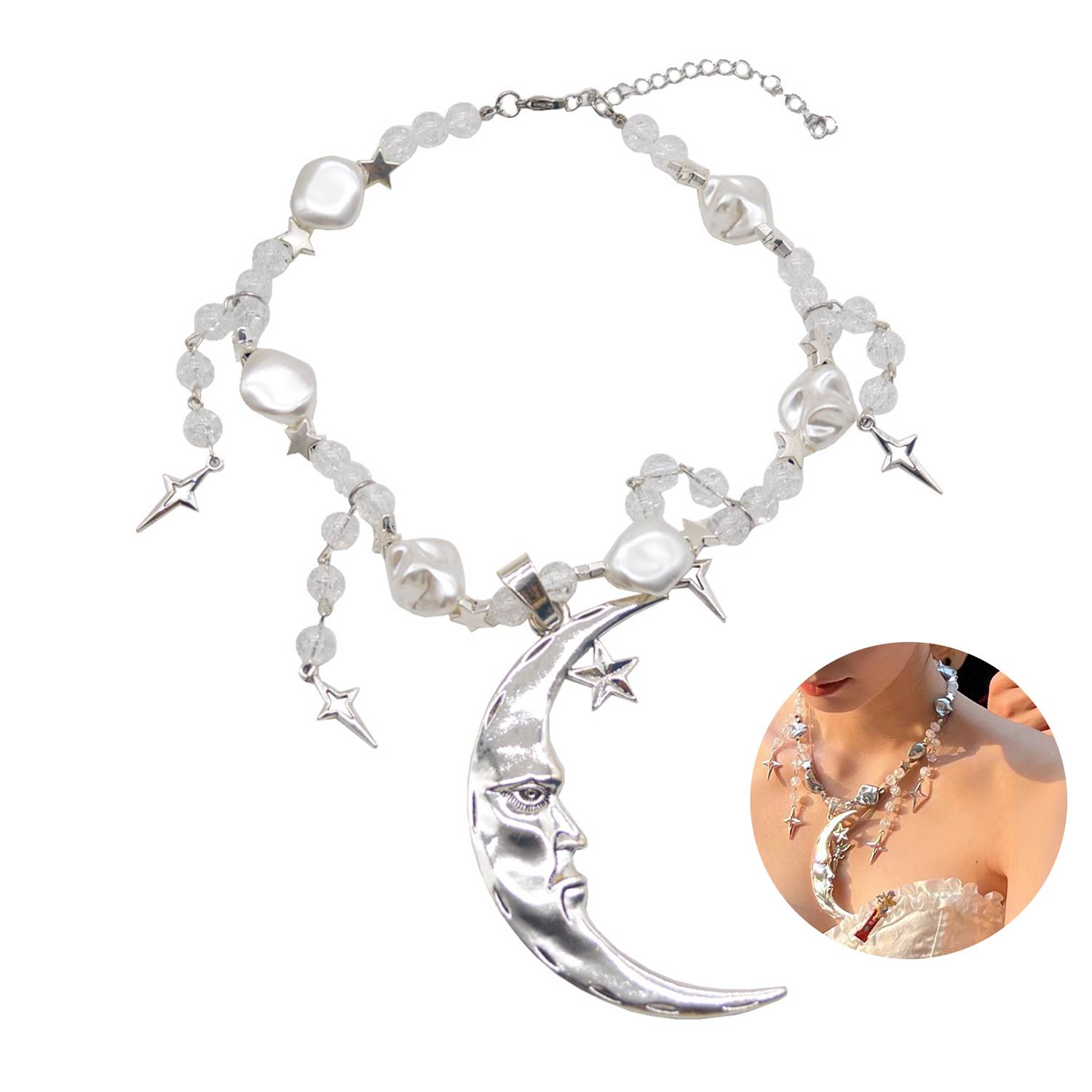 Alloy Premium moon pearl tassel necklace