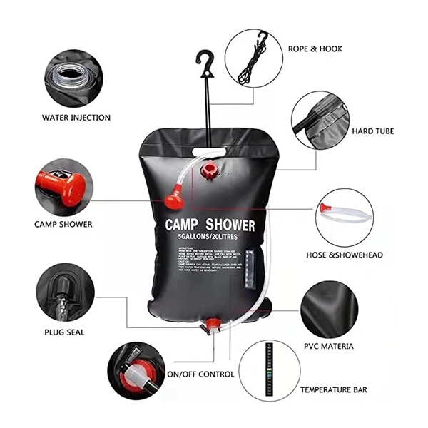5 Gallons/20L Large Capacity Solar Camping Shower Bag 6