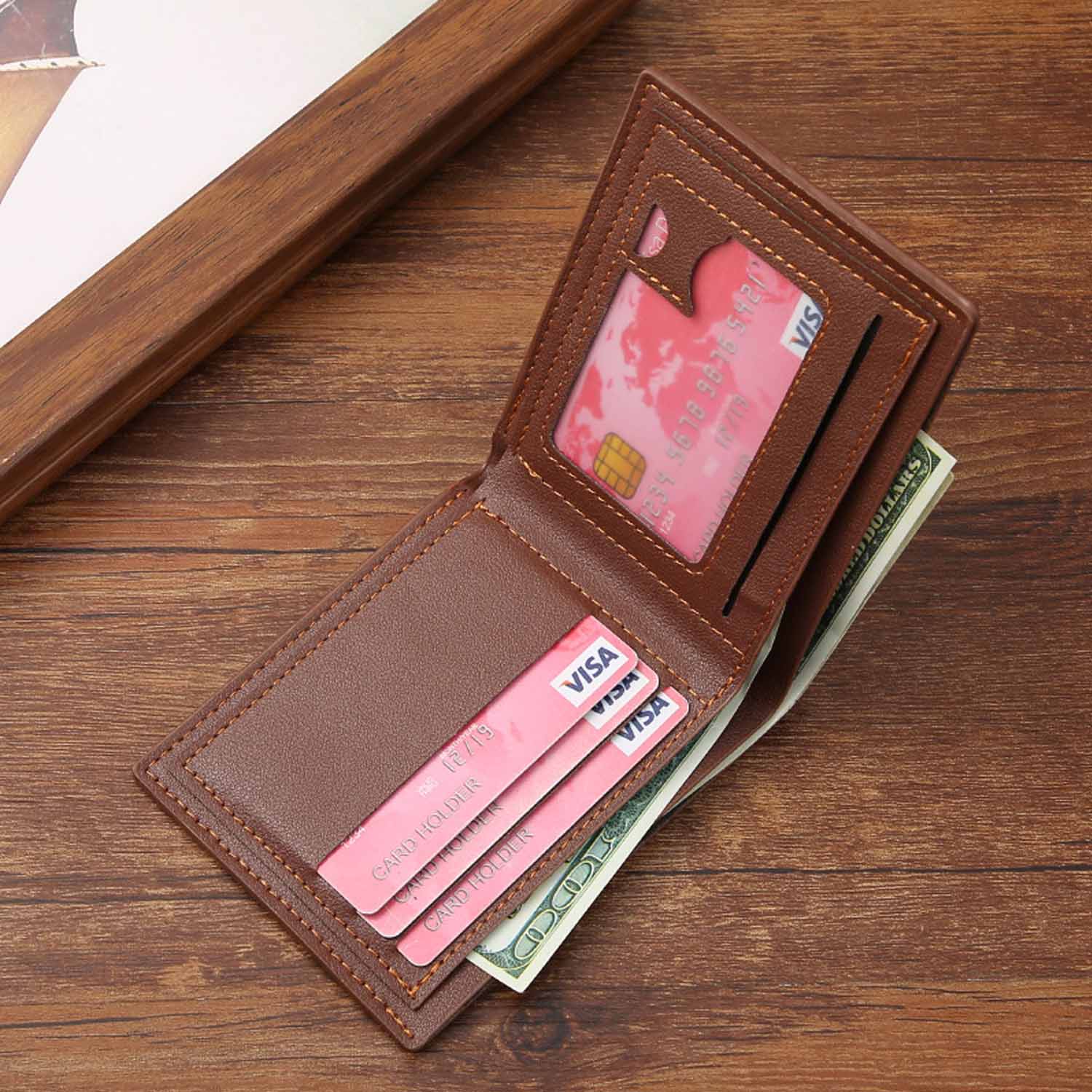 Large Capacity Mens Short PU Leather Wallet 7