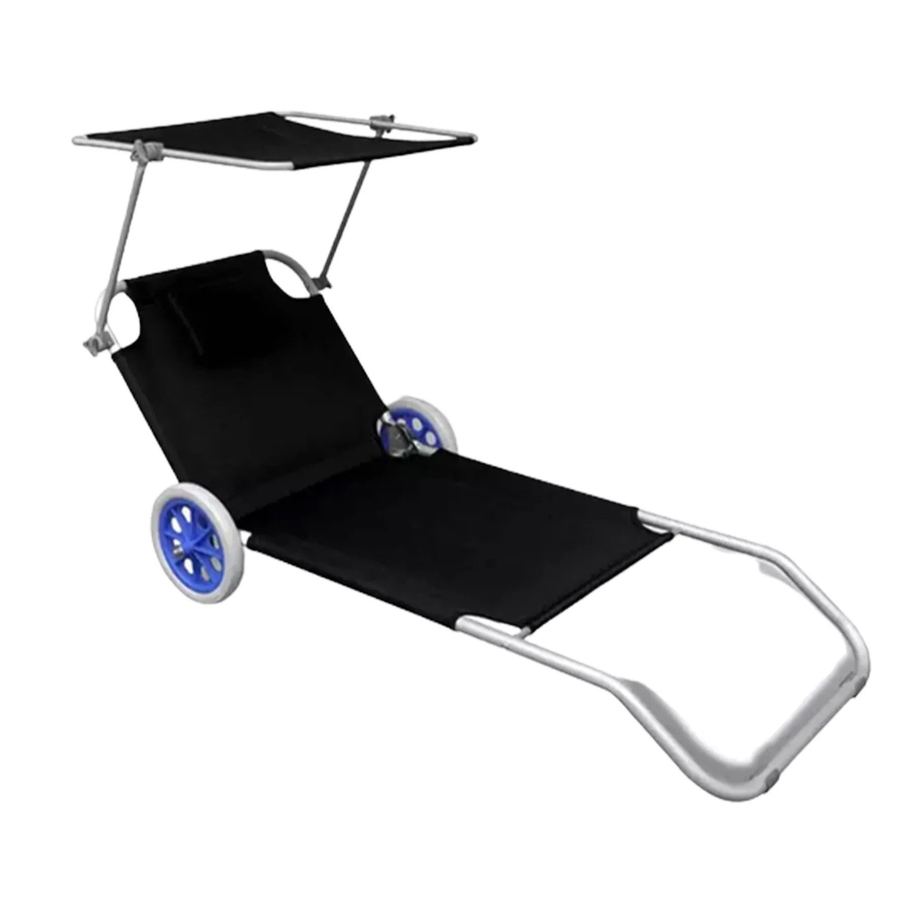 Oxford Fabric Foldable Beach Lounger W/ Wheels And Canopy 3