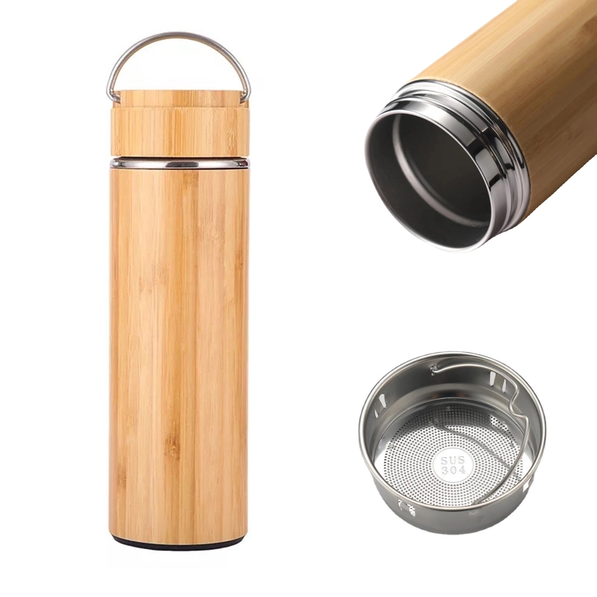 15 Oz Bamboo Vacuum Thermos Tea Infuser With Handle 1