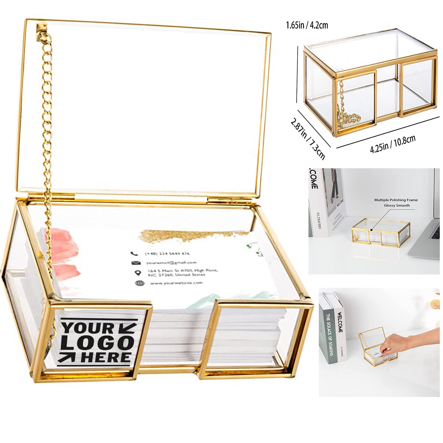Clear Gold Glass Business Card Box 2