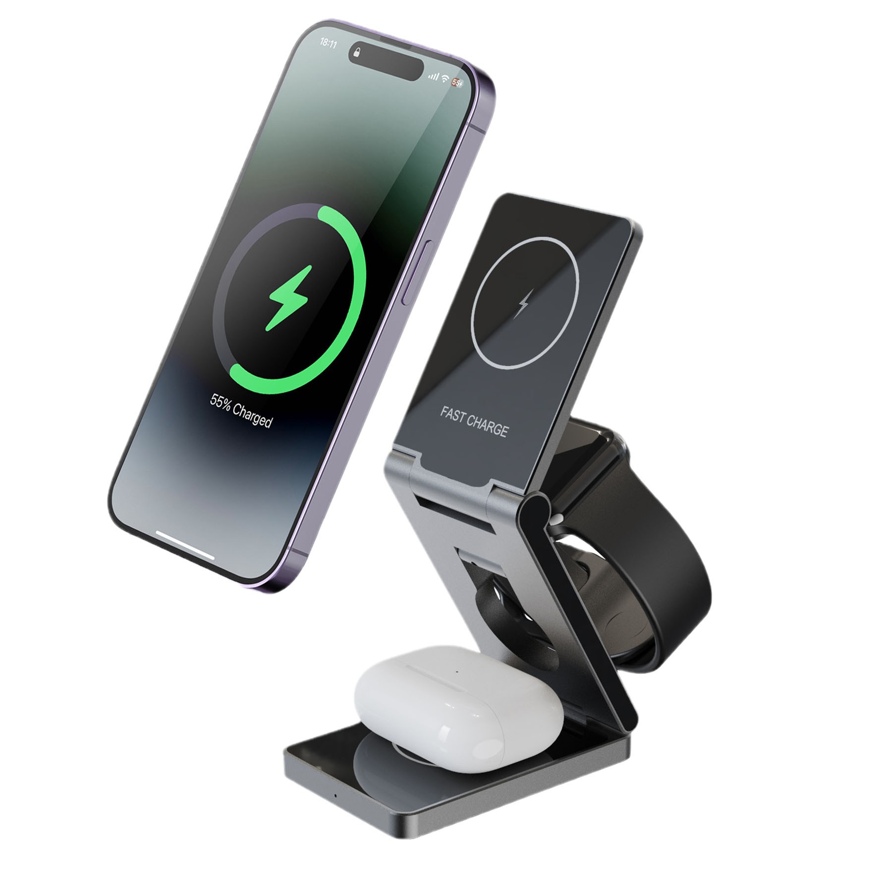 Foldable Aluminum Alloy 3 in 1 Magnetic Wireless Charger 3