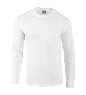 Screen Printed G2410 Cotton White Long Sleeve T-shirt w/pocket 1