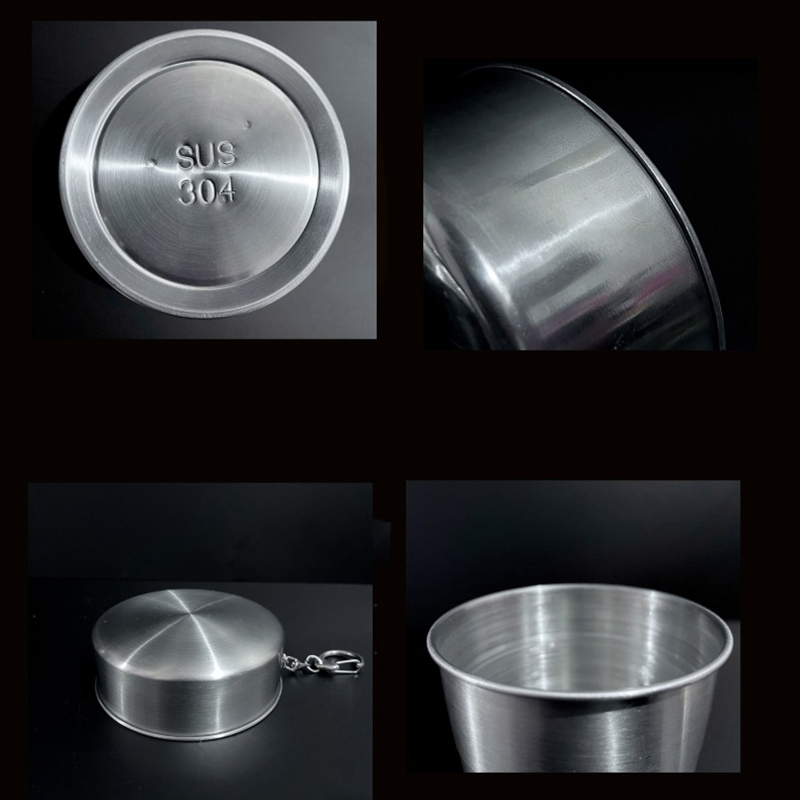 250ML Travel 304 Stainless Steel Collapsible Cup w/ Metal Keychain 2