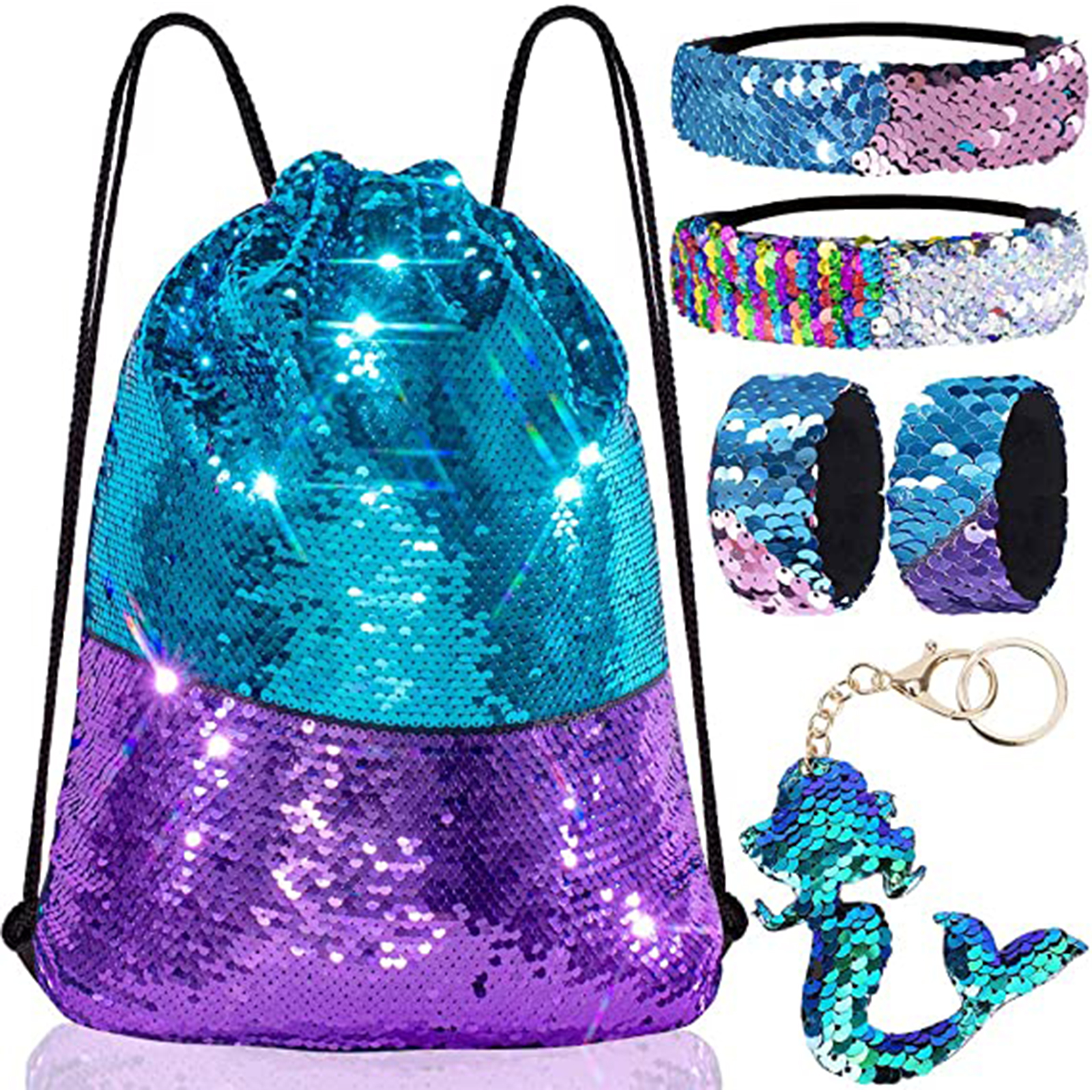 17.7 x 13.77 Inches Mermaid Reversible Sequin Drawstring Backpack 2