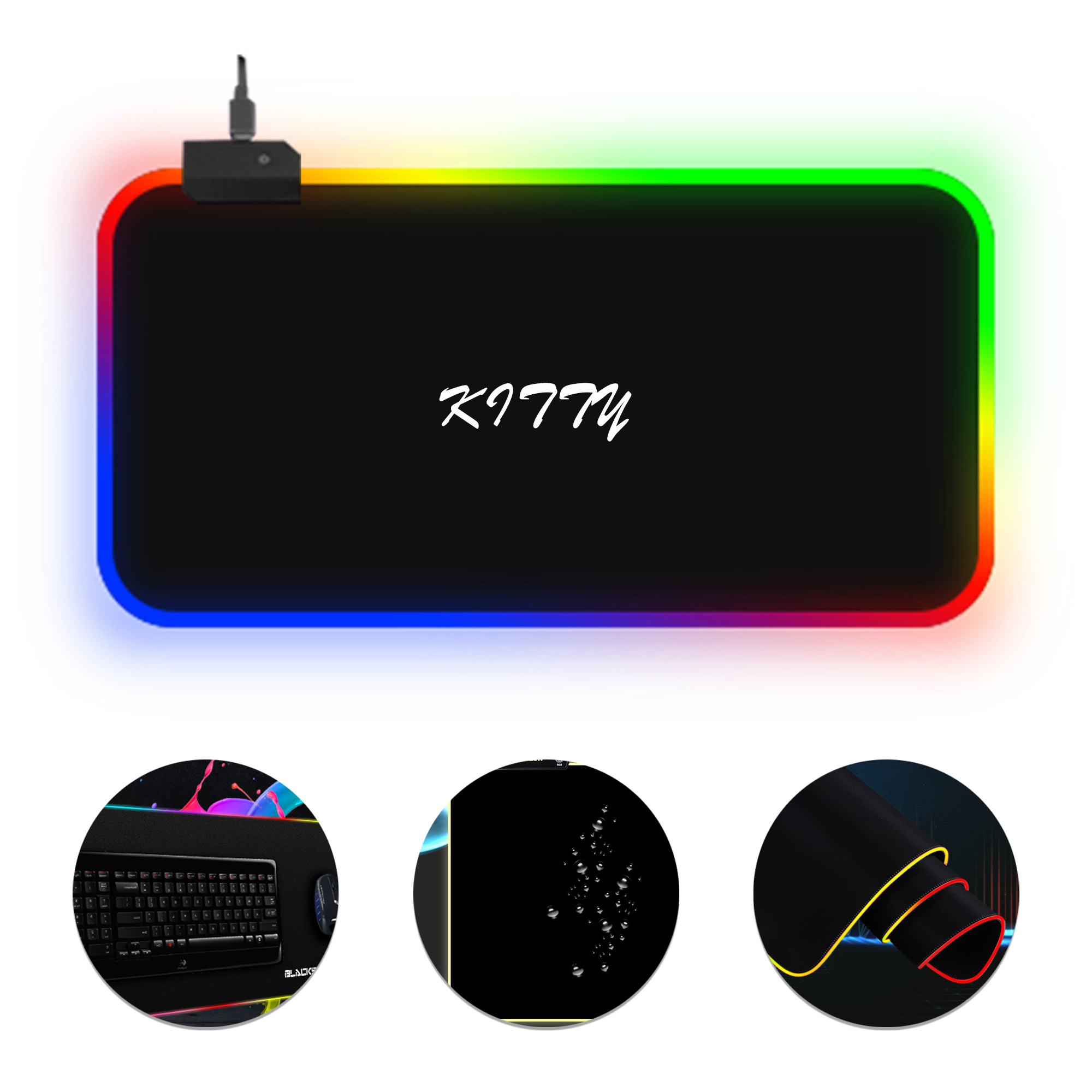 LED glowing colorful RGB rubber desk mat