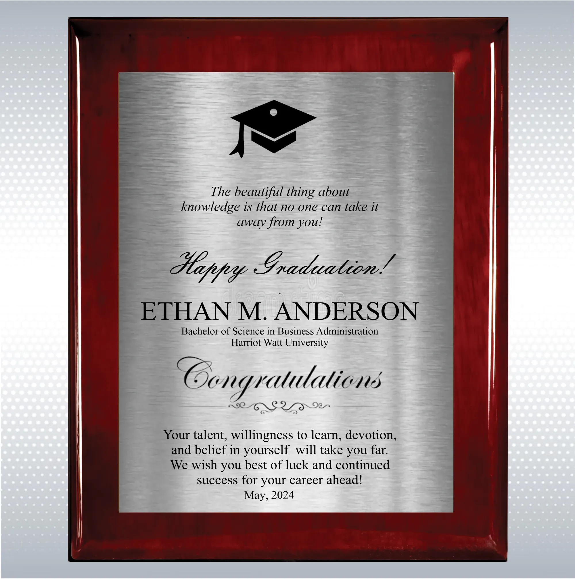 Rosewood Piano Graduation Gift Plaque 16