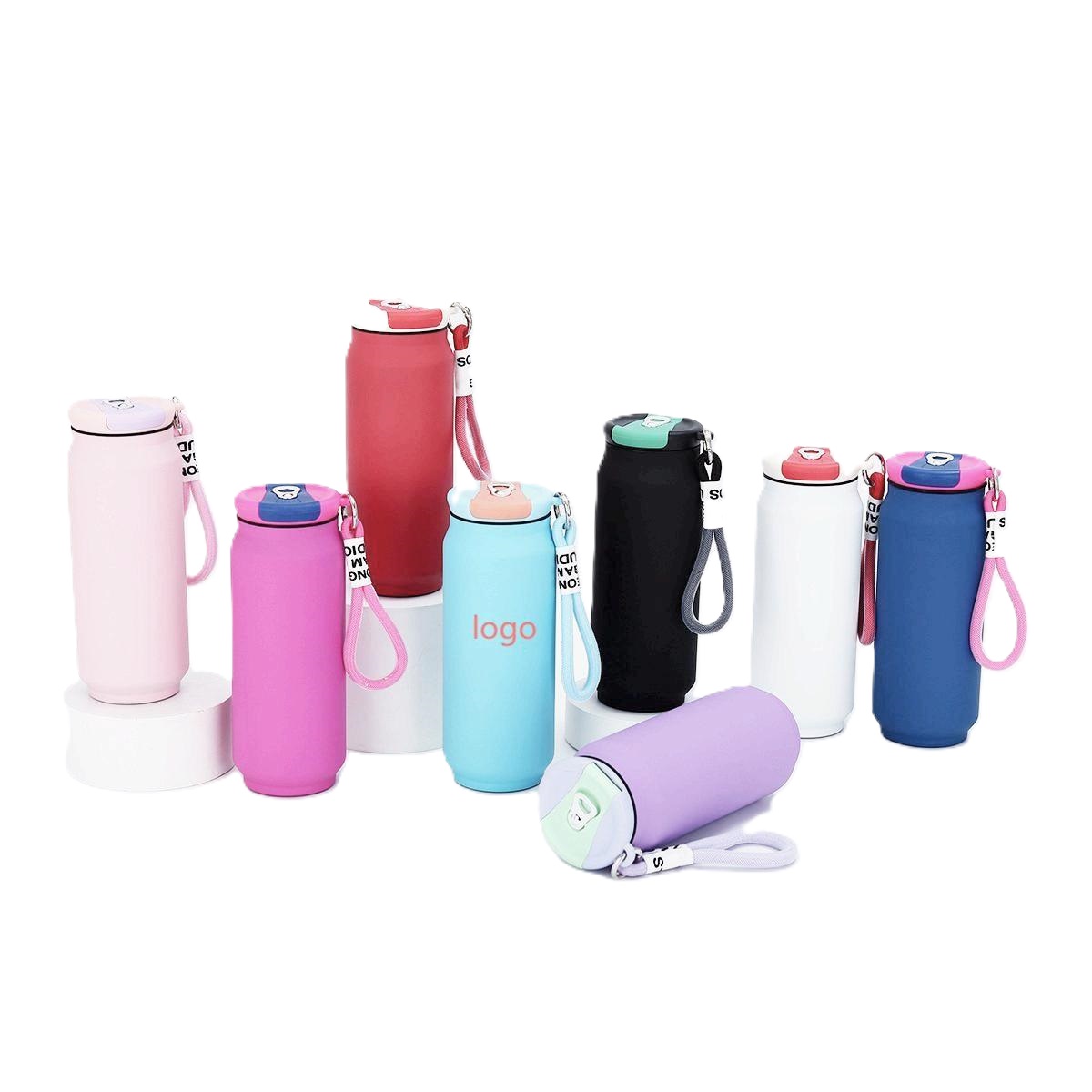 17 oz Rubberized Coated Can-Shaped Insulated Water Bottle W/ Handle Strap, custom water bottle with logo imprint 5