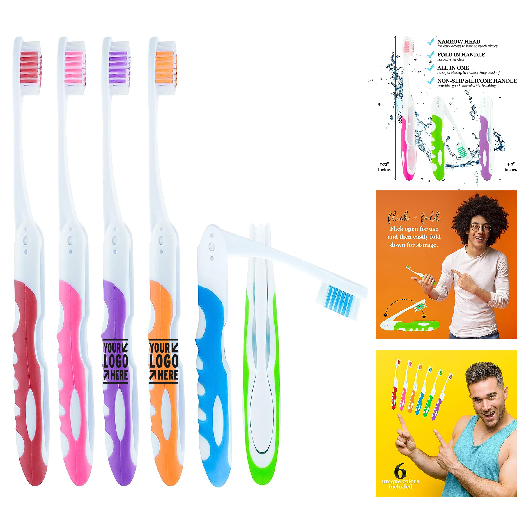Medium-Multicolor Bristle Travel Folding Camping Toothbrush Bulk