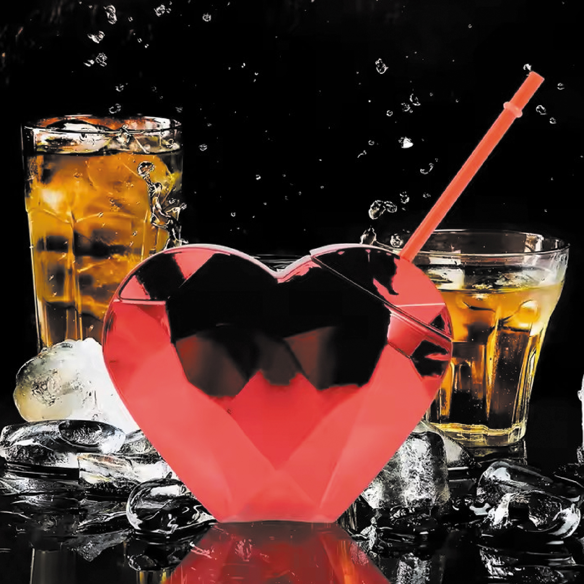 20Oz Plastic Cocktail Heart Shaped Tumbler DiscoBall Cup with Straw and Lid 7