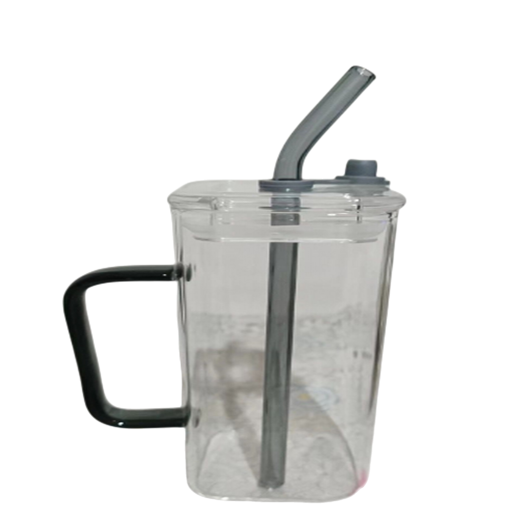 12 OZ Square Glass Bottle With Lid And Straw 4