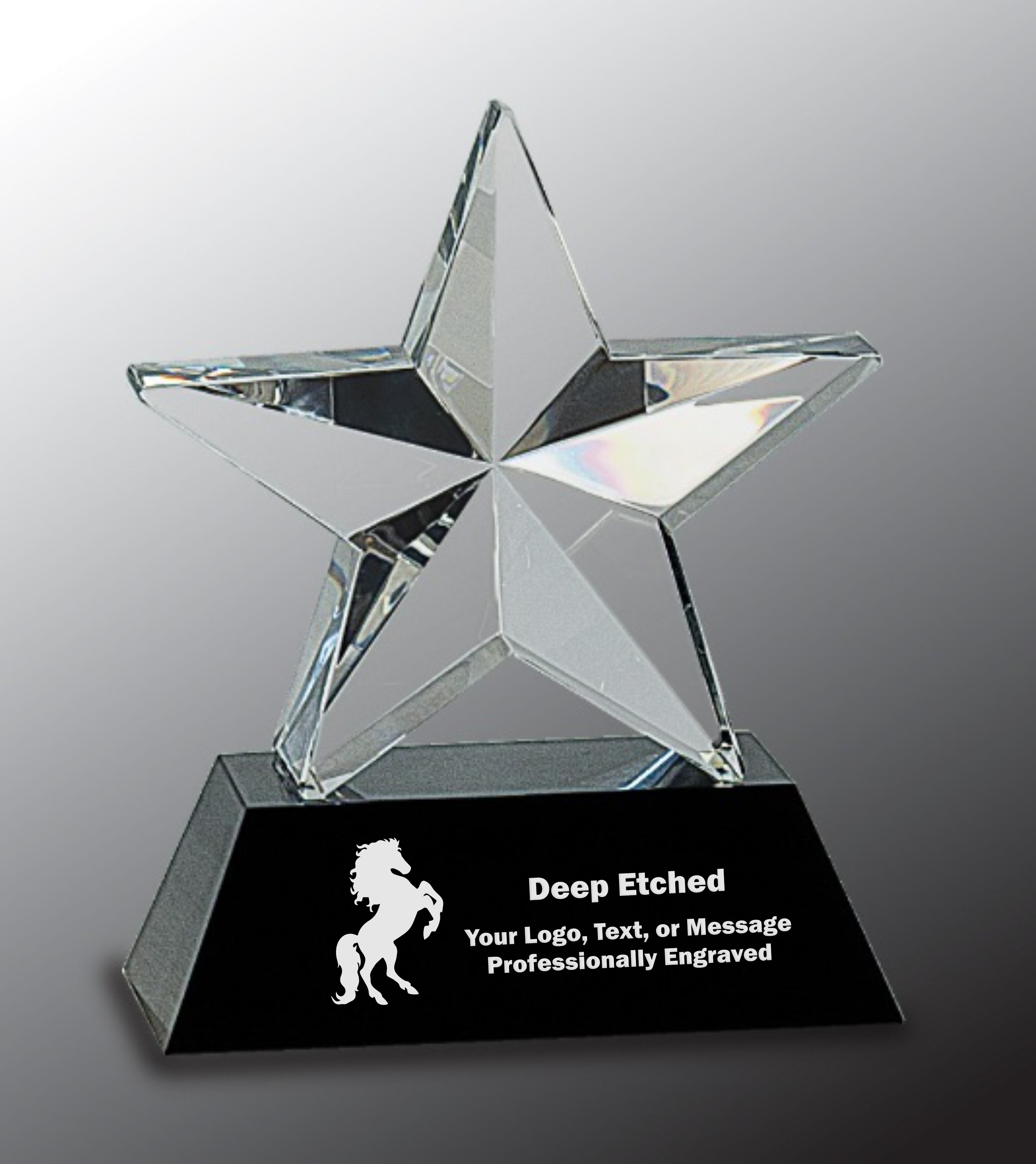 6" Crystal 3D Star on Black Base Crystal Award