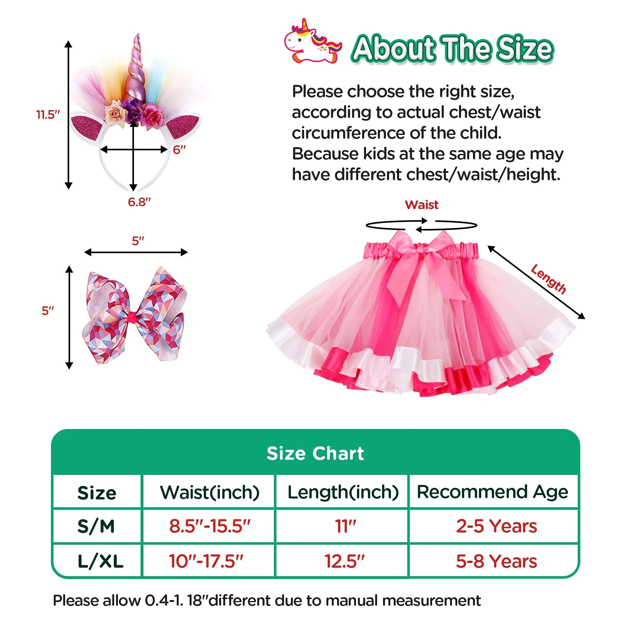 Rainbow Layered Tulle Tutu Skirt Unicorn Headband/Hair Bow 5