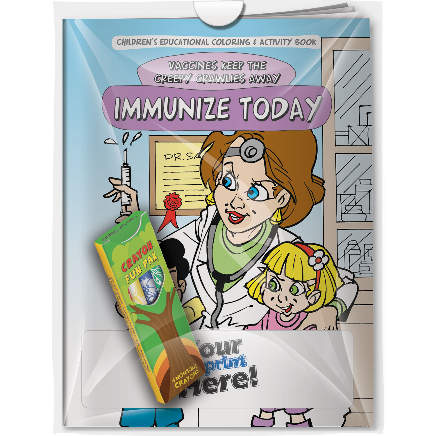 Combo Pack - CB1080 Coloring Book & 4-Pack of Crayons (Imprinted) in a Poly Bag 6