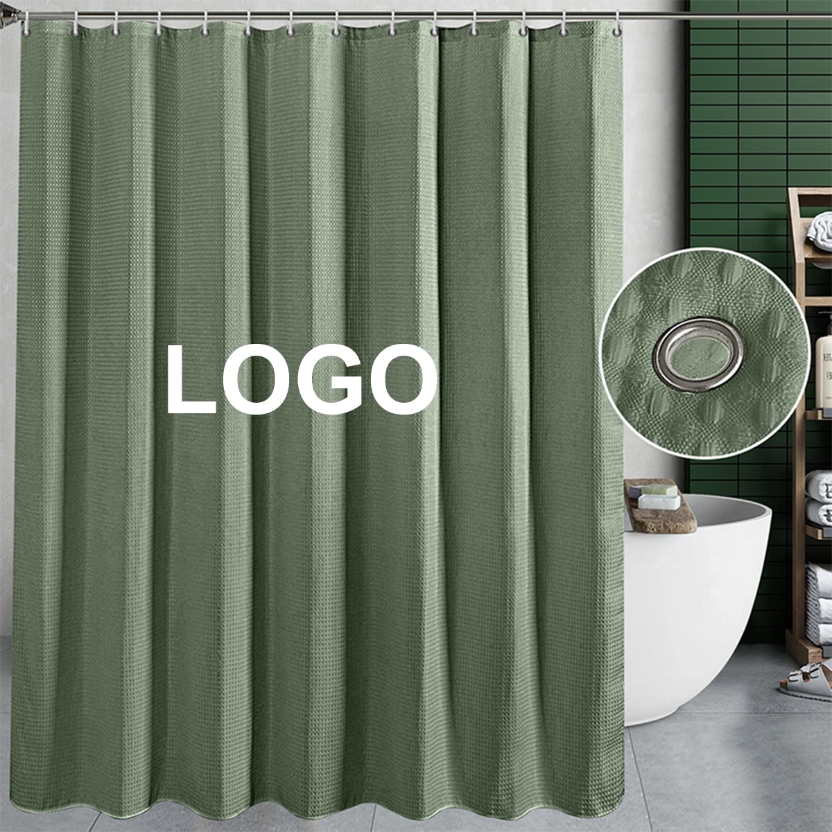 Pure Color Waffle Weave Shower Curtain 2