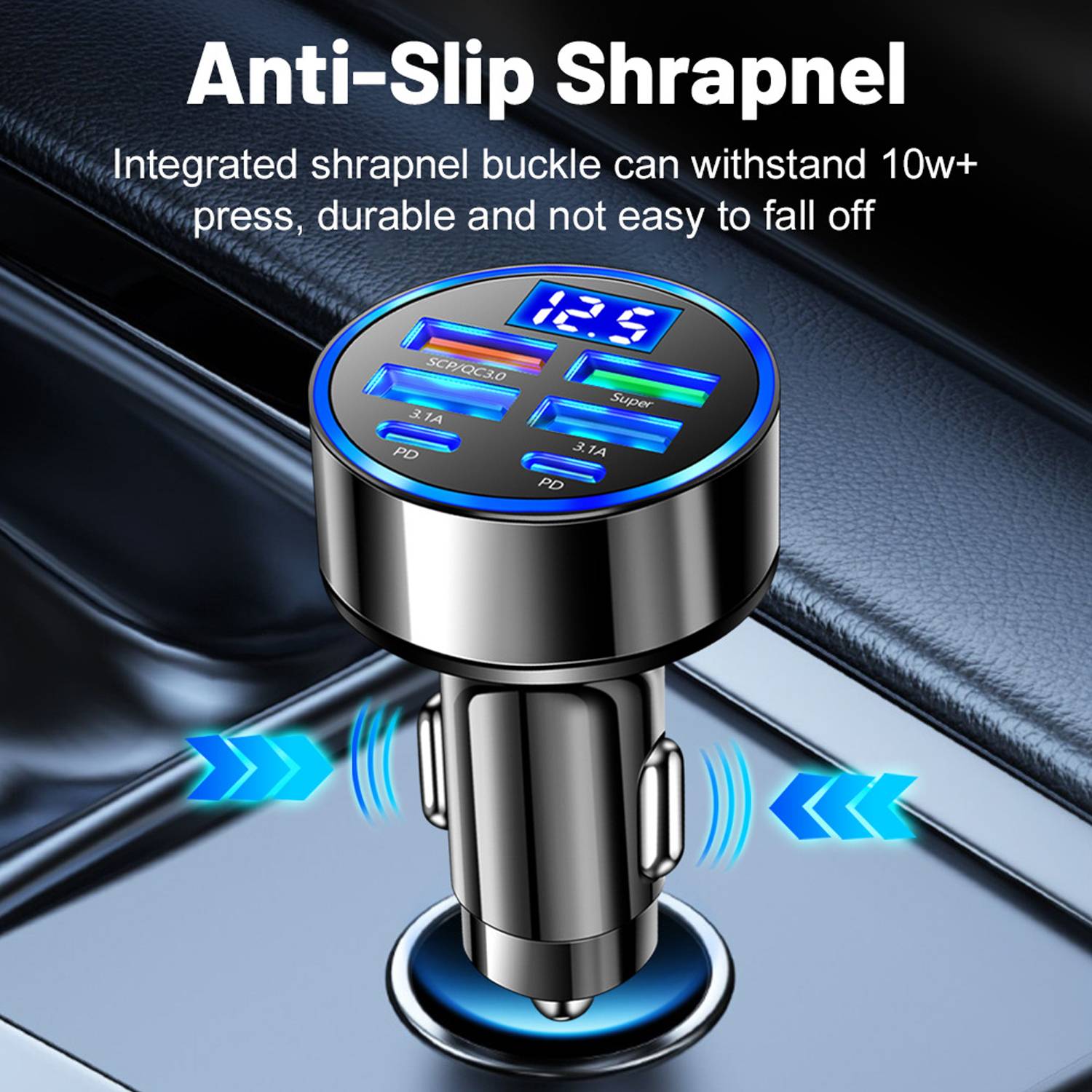 iPhone/Android/ipad Six-In-One Digital Display Car Charger 5