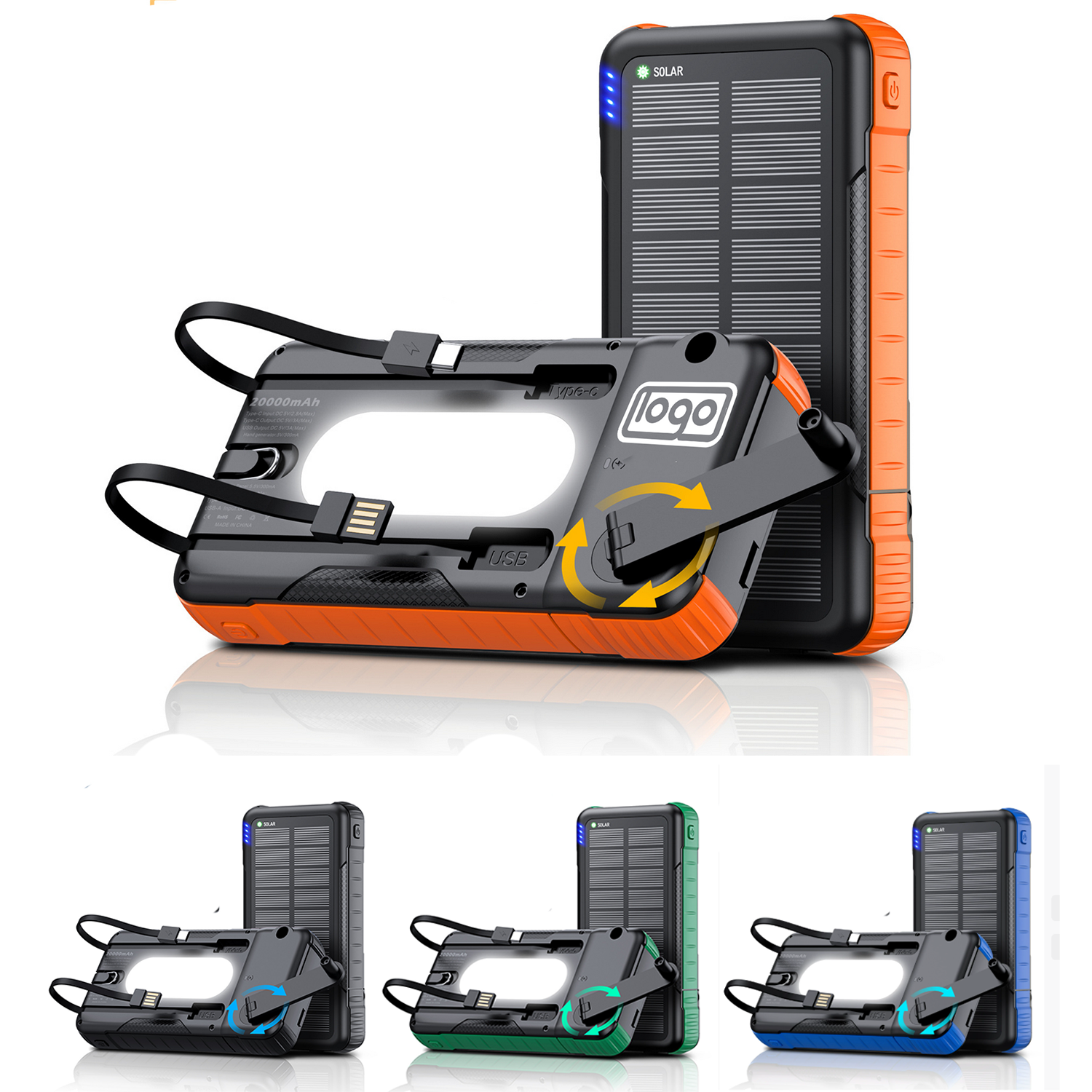 10000mAh Detachable Hand Crank Solar Charger 4