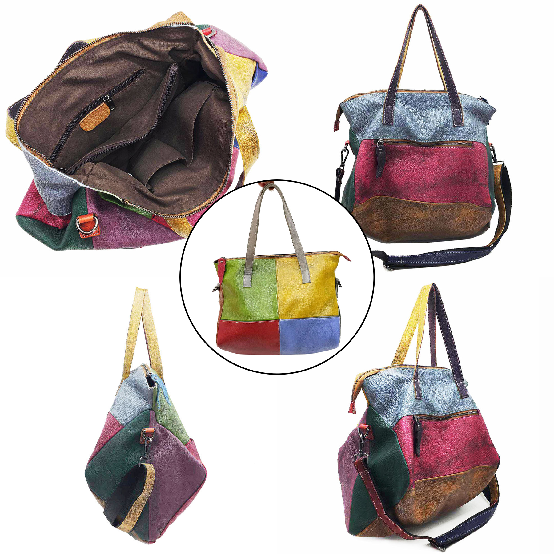 Genuine Leather Vintage contrasting tote cross-body bag 5
