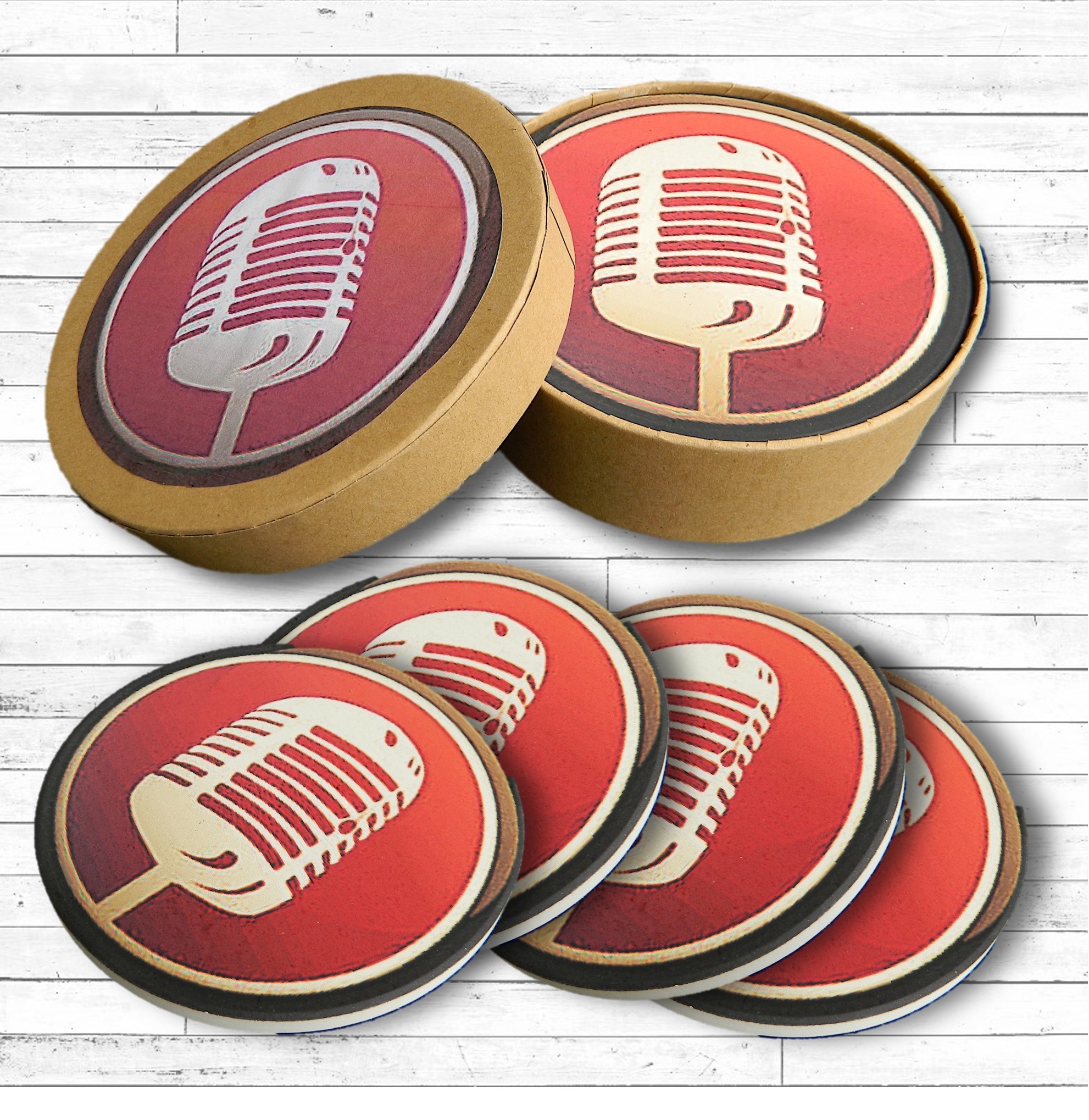 4 Round Absorbent Stone Coaster Gift Box Set with Printed Label 9