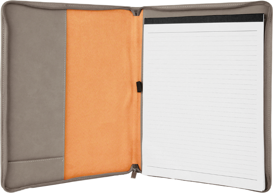 9 1/2" x 12" Gray with Zipper Leatherette Portfolio with Notepad 2