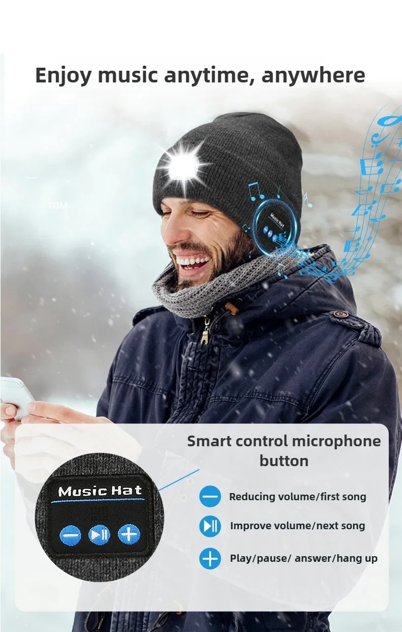 Bluetooth Beanie with LED Lights and Speakers - Rechargeable Unisex Winter Tech Hat 1