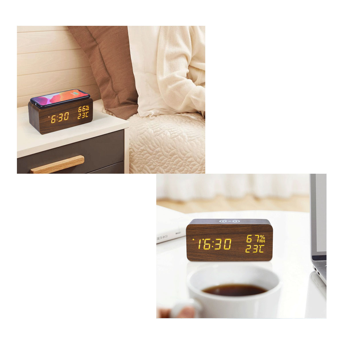 Wood LED QI Wireless Sound Control Clock 1