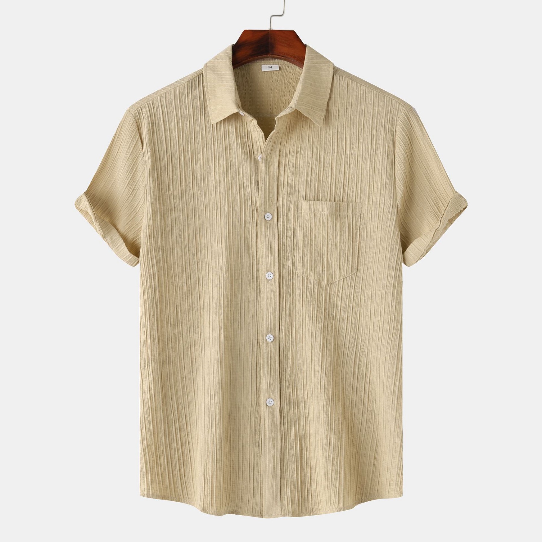 Men's Short Sleeved Solid Color Shirt Top 10