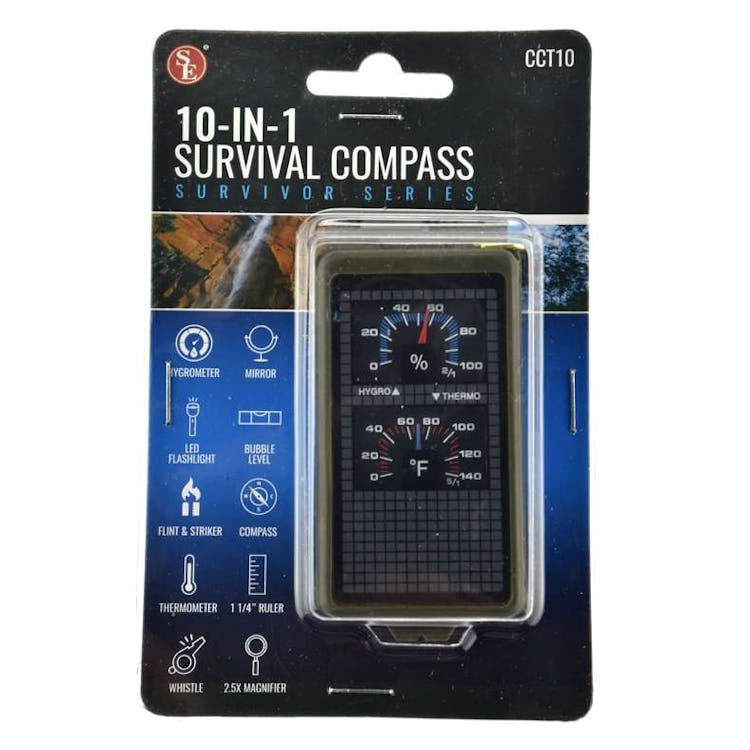 10-in-1 Camping/Survival Compass - 3" x 1.5" 2