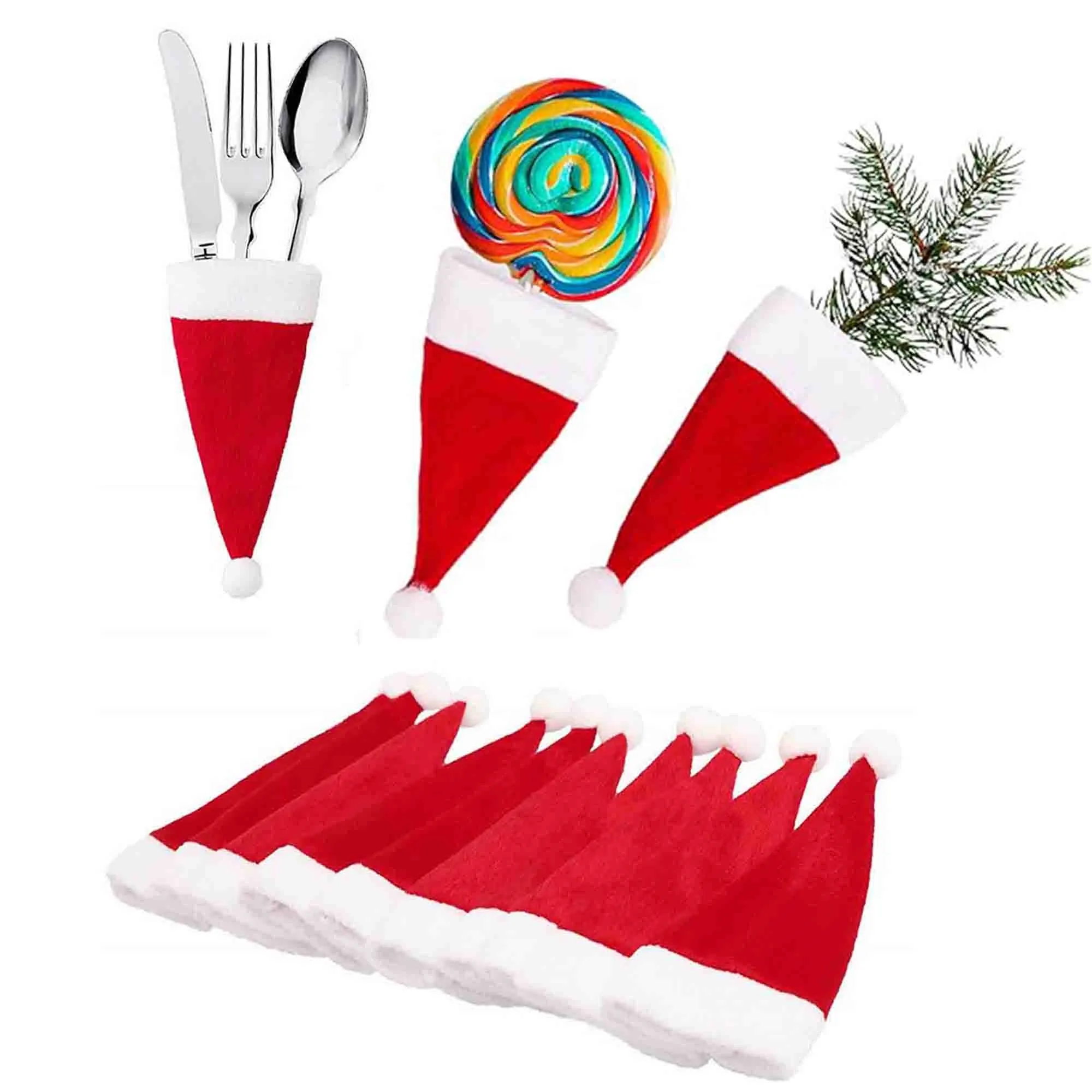 Christmas Mini Santa Hats for Silverware Candy Wine Bottle