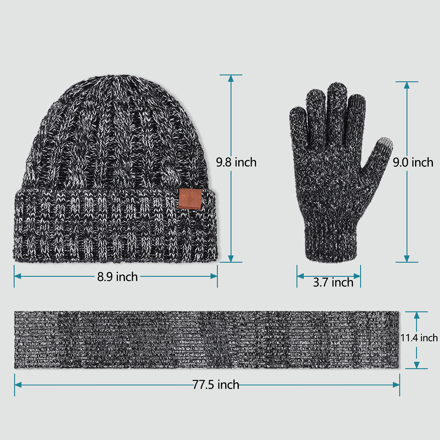 Beanie+Long Scarf+Touch Screen Gloves Set for Women Men, custom jacket with logo imprint 7