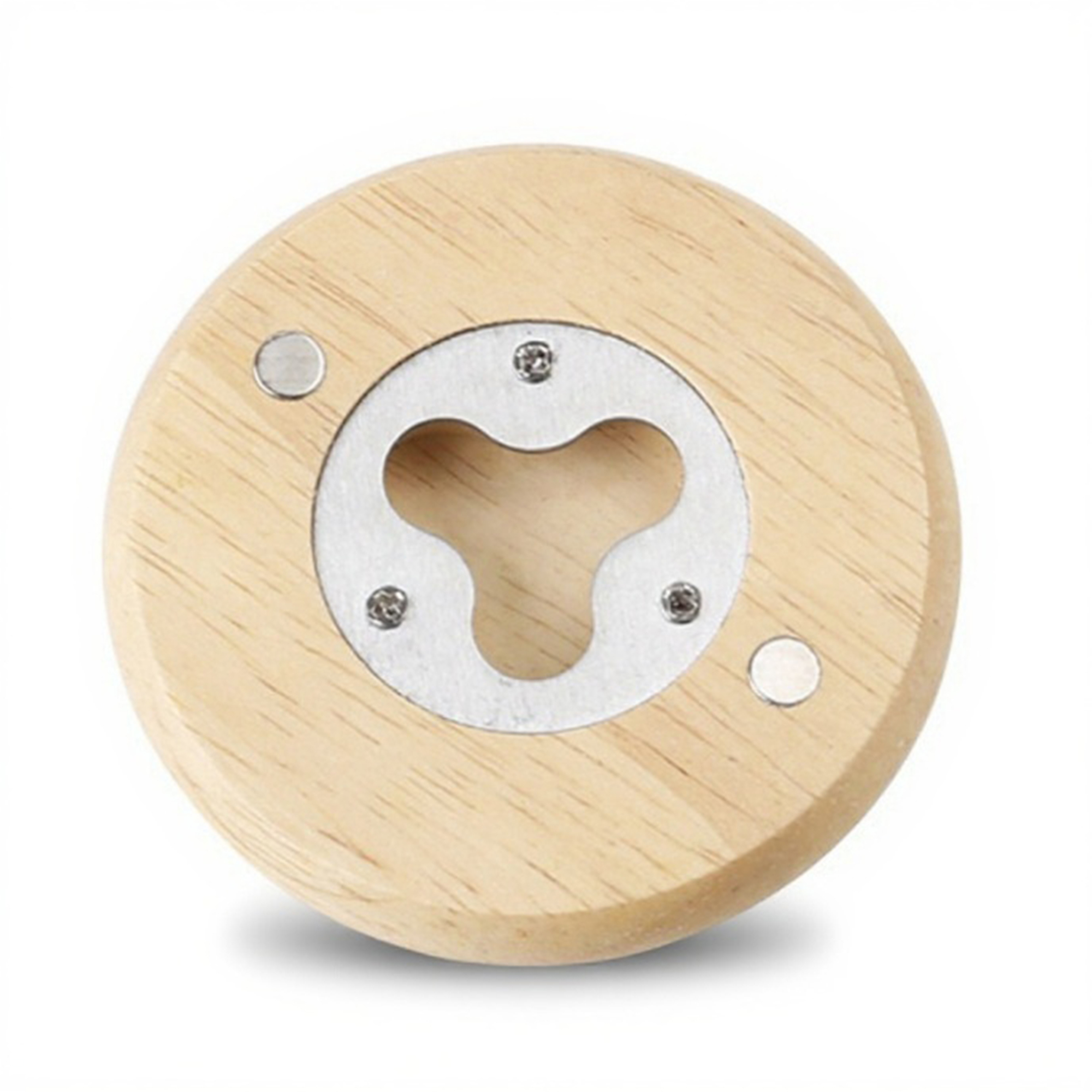 Round Bamboo Bottle Opener With Magnetic Base 2.76" Diameter 2