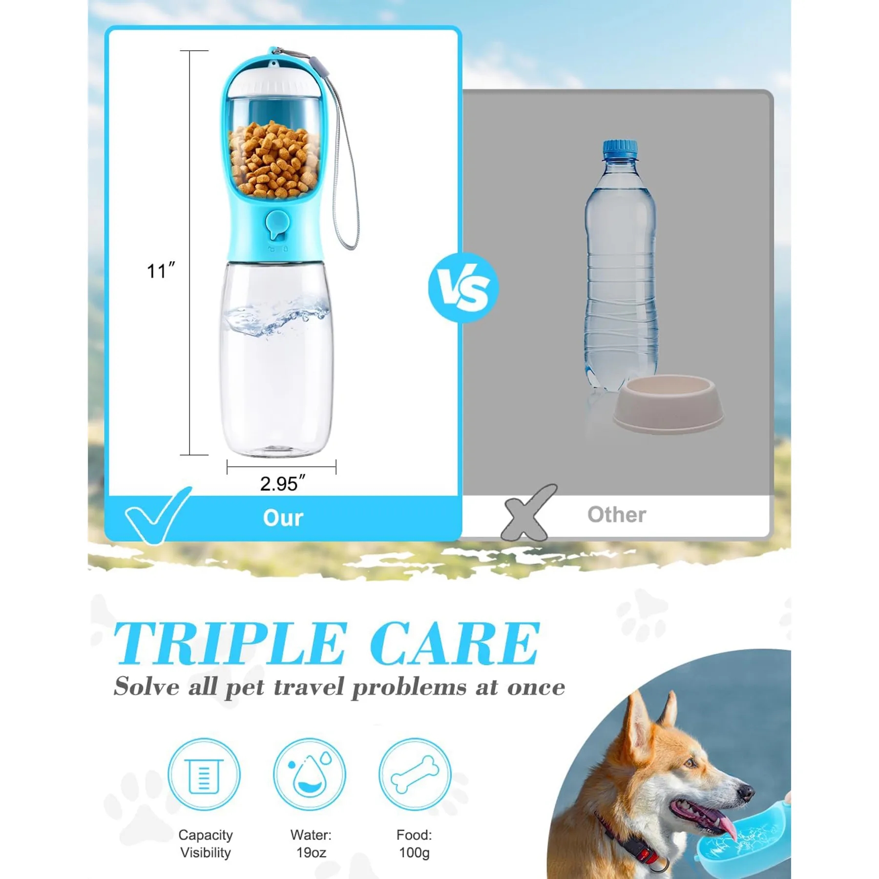 19OZ Leak Proof Portable Pet Water Bottle with Food Containe 3