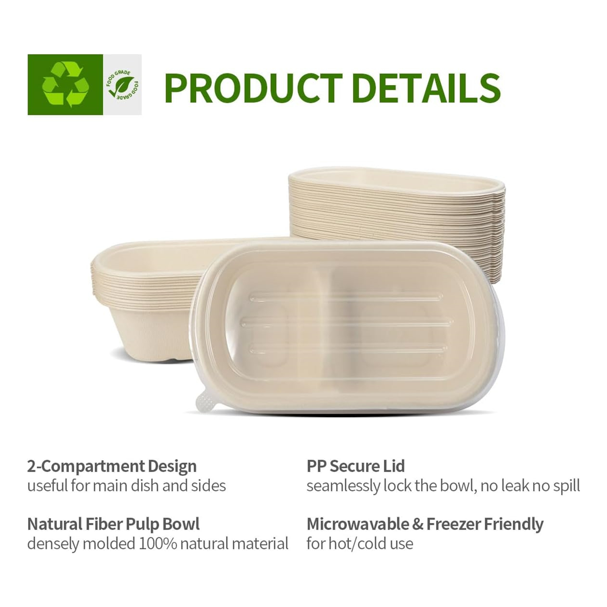 32 oz Large 2 Compartment Paper Bowls With Lids 5