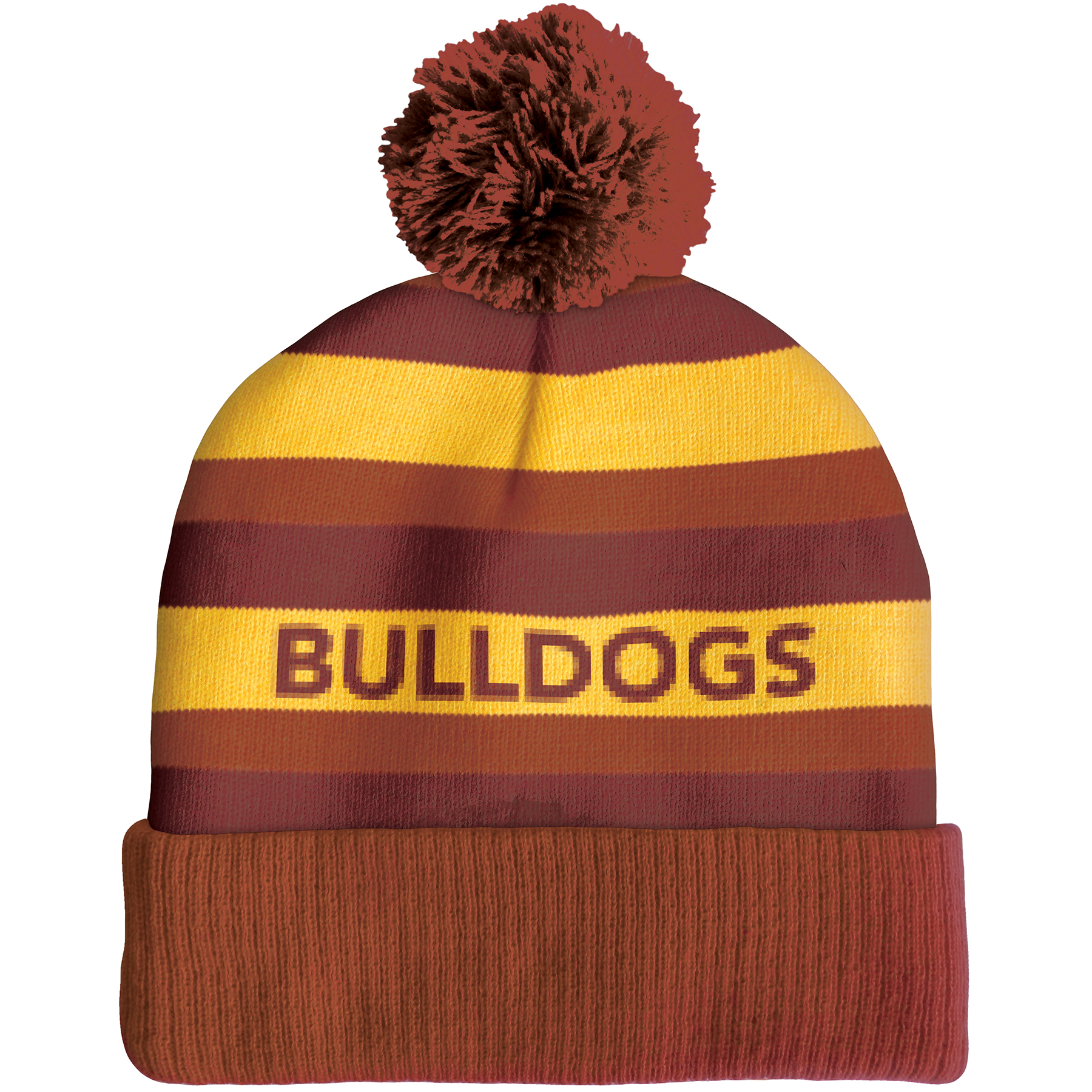 Knit Beanie with Pom and Ribbed Cuff (Woven Logo) 2