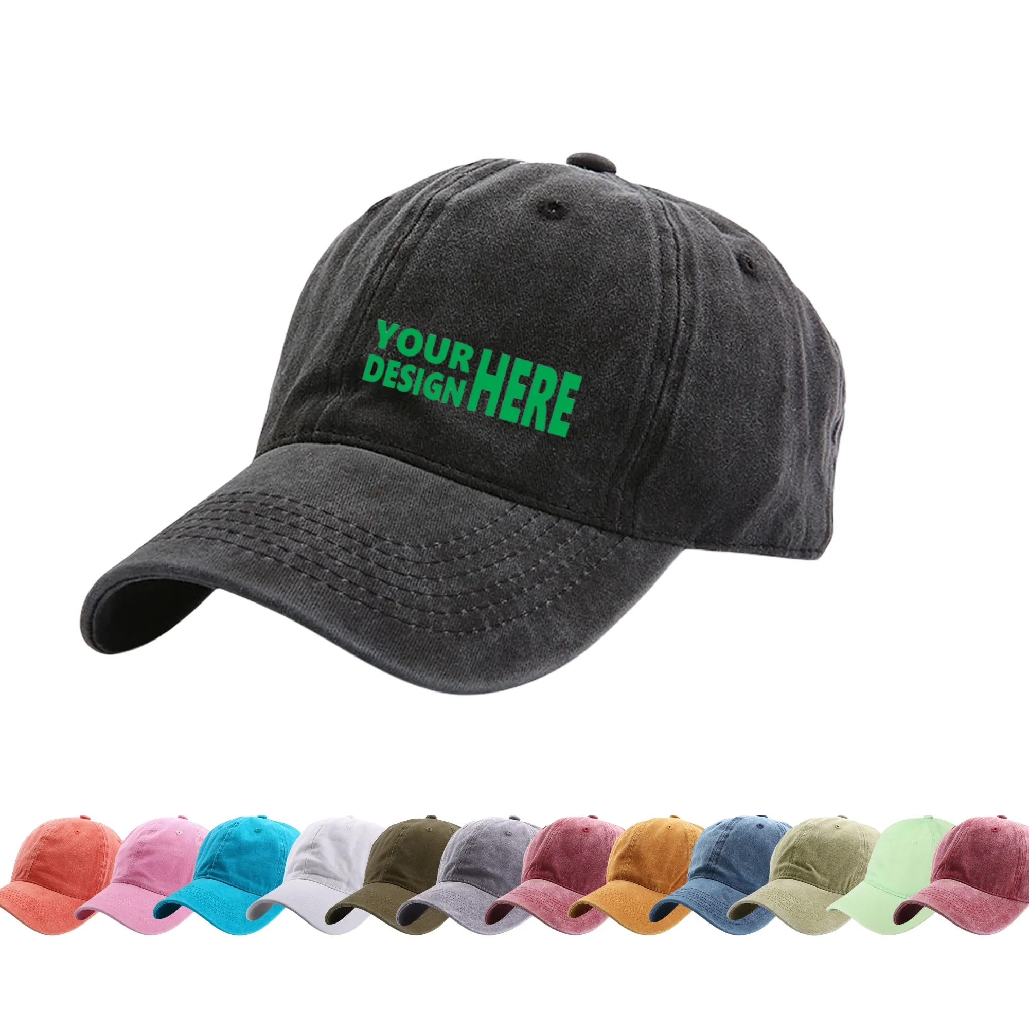 Custom Logo Adjustable Washed Baseball Cap 100% Cotton 1
