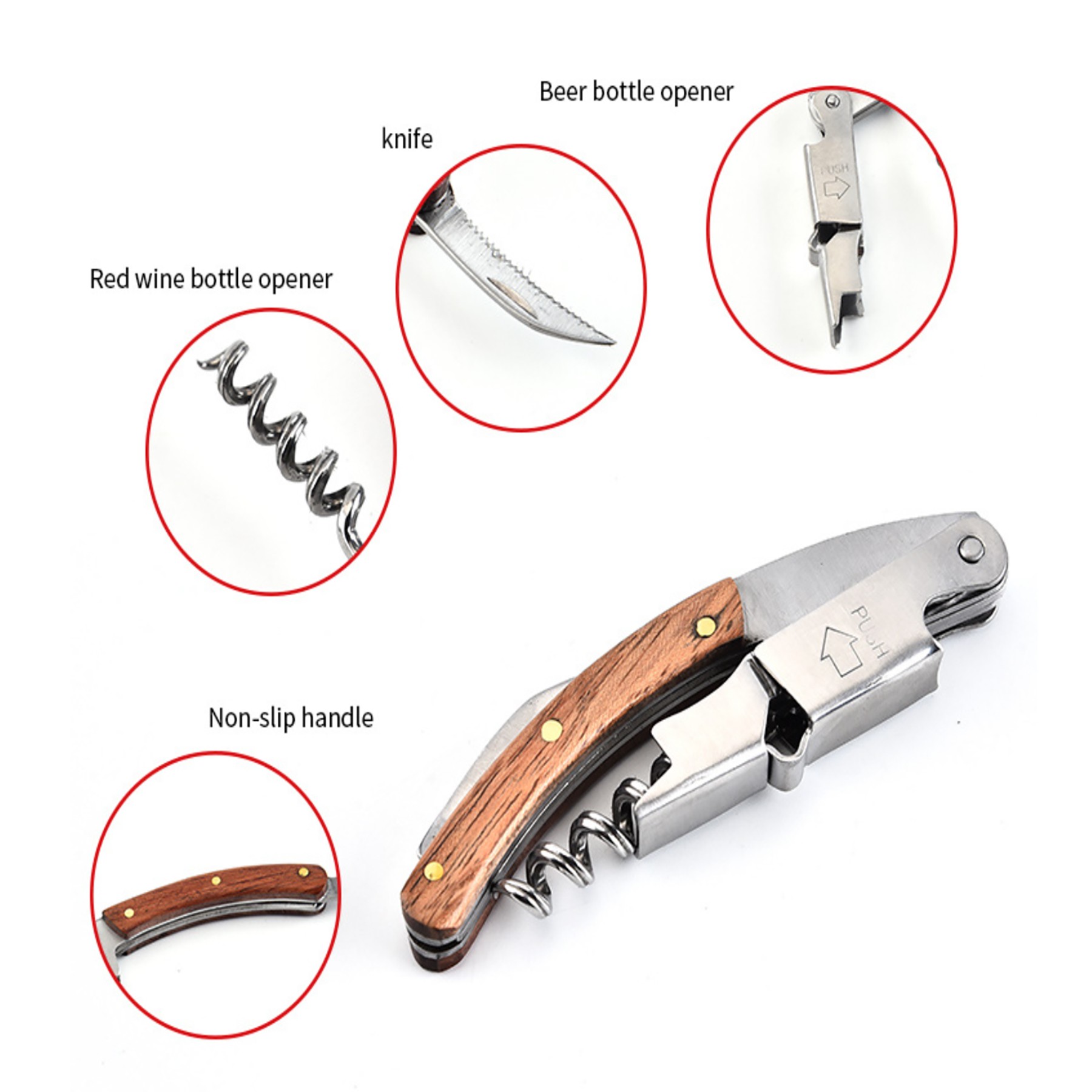 Rosewood Wood Handle Stainless Steel Bottle Opener 2