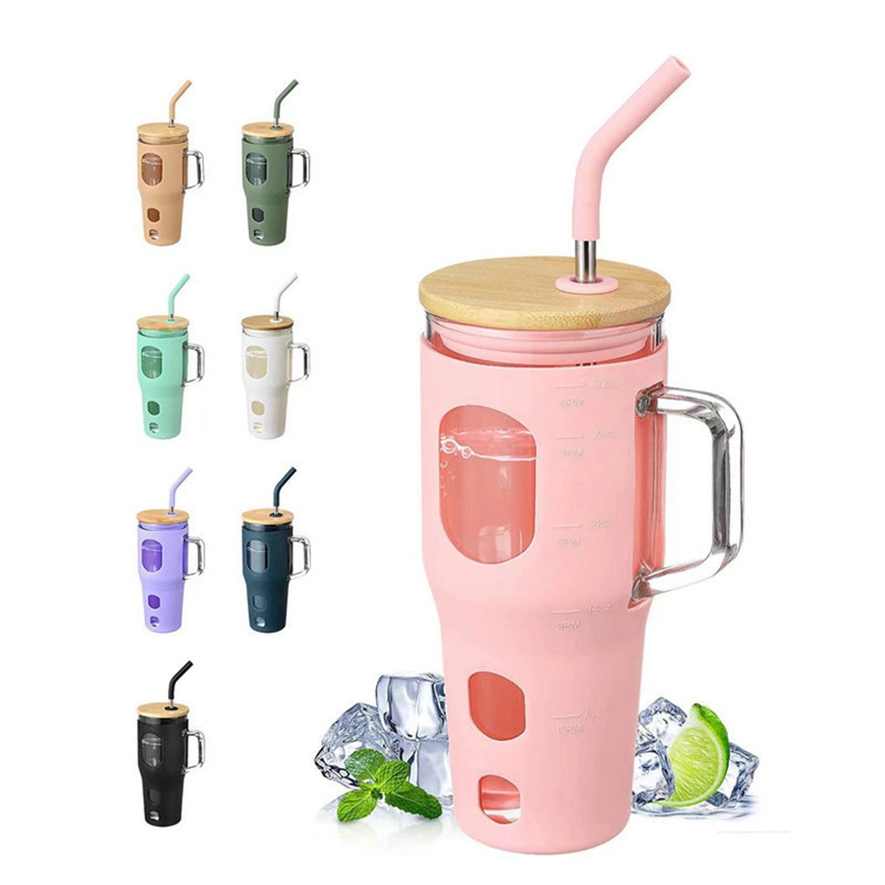 32 Oz Glass Tumbler with Straw and Bamboo Lid 7