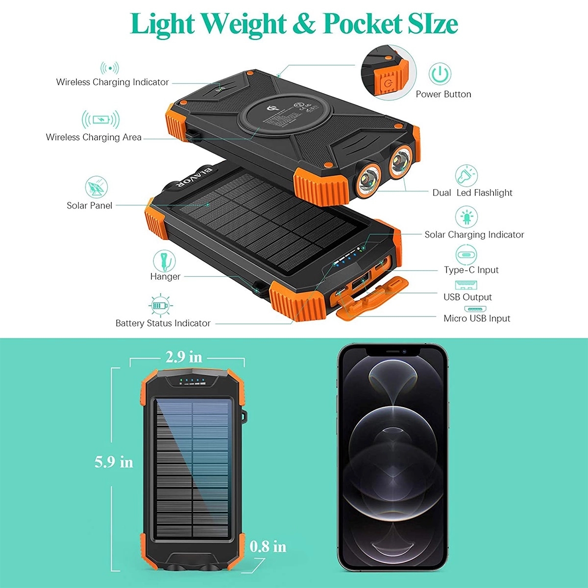 10,000Mah Solar Power Portable Charger 1