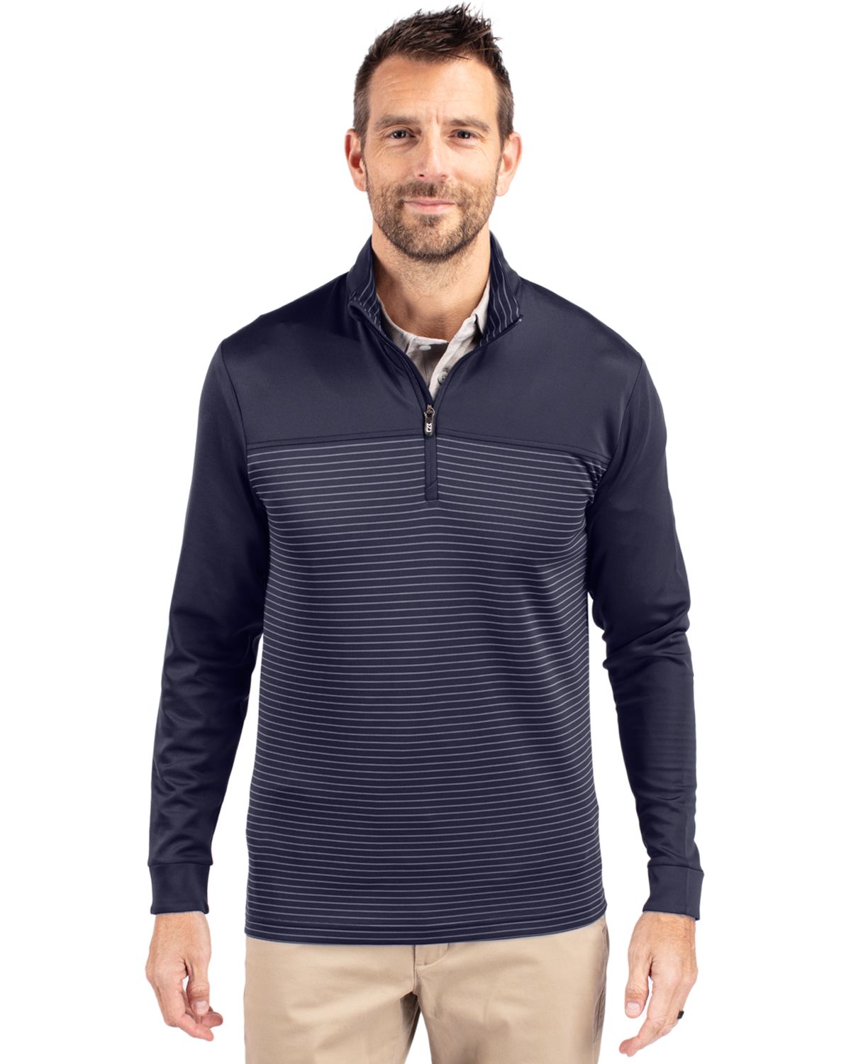 Cutter & Buck Traverse Recycled Smooth Stretch Mens Stripe Quarter Zip Pullover 37