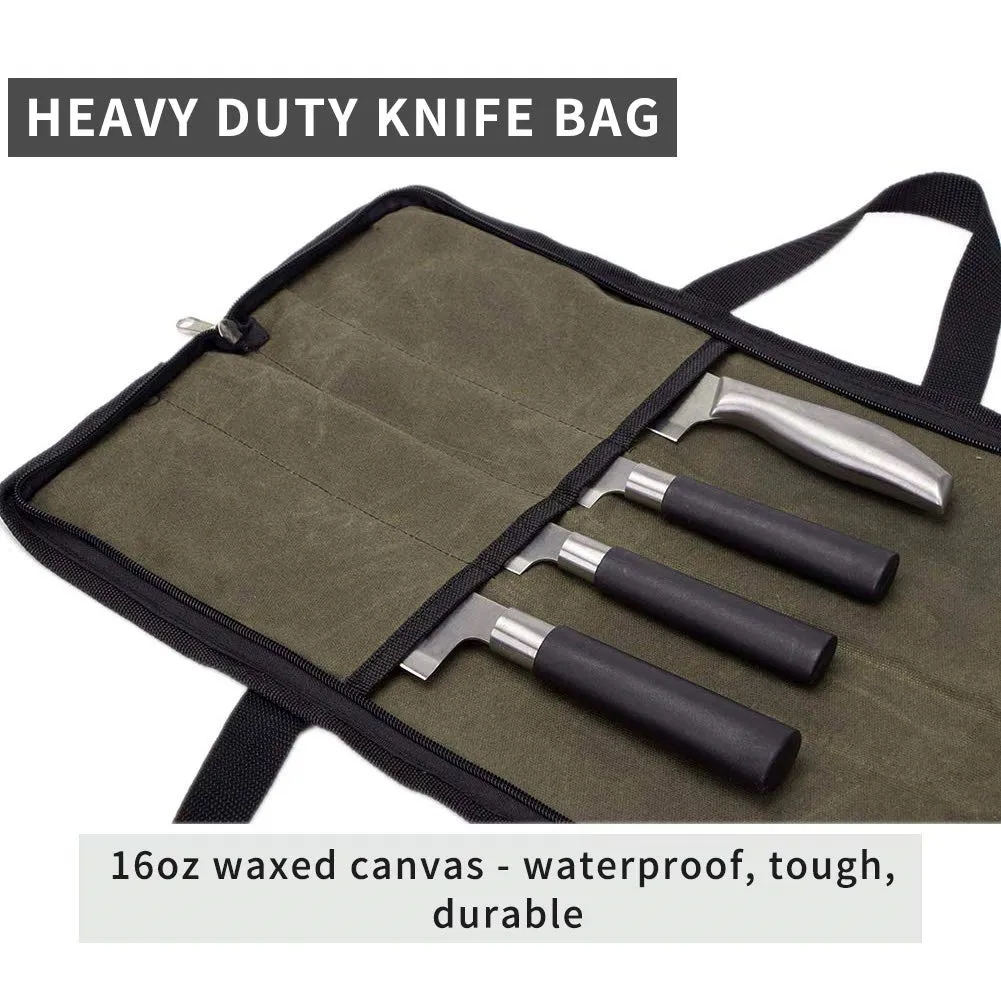Portable Waxed Canvas Knife Roll Bag with 4 Slots 4