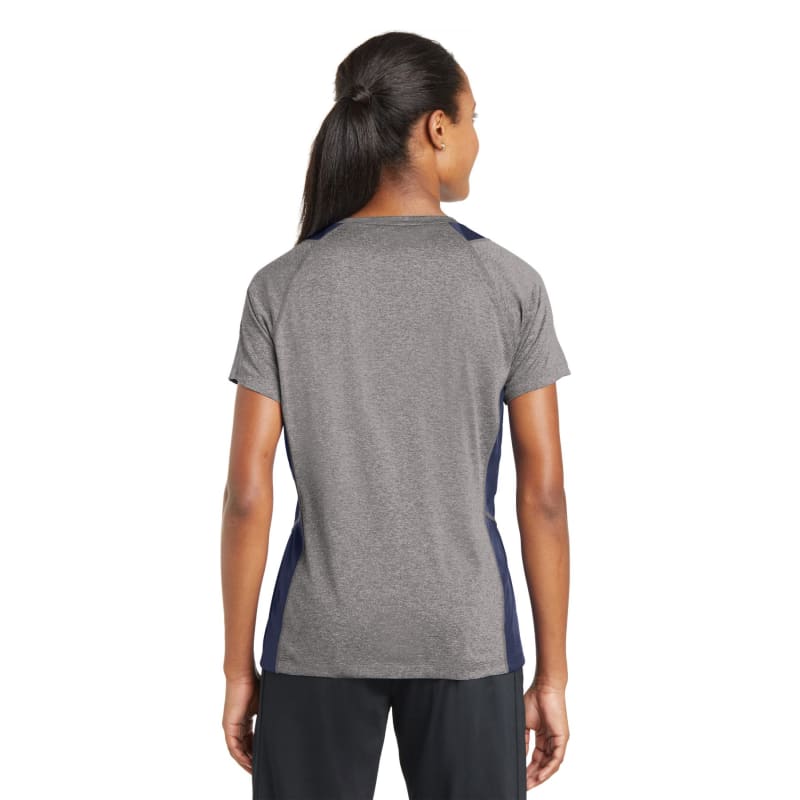 Sport-Tek Women's Heather Colorblock Contender V-Neck Tee. 56