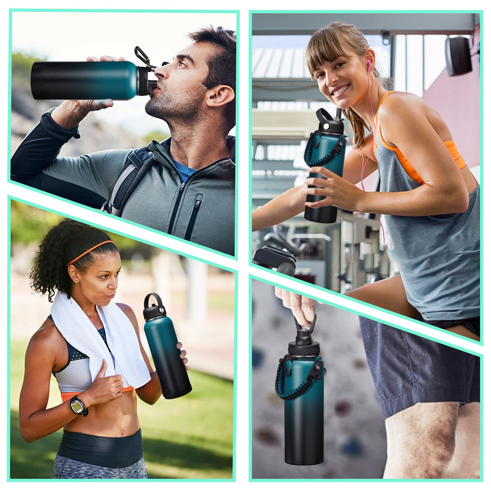 40oz Water Bottle with paracord handle and thermos flask Cap, Double Wall Vacuum Insulated, custom water bottle with logo imprint 5