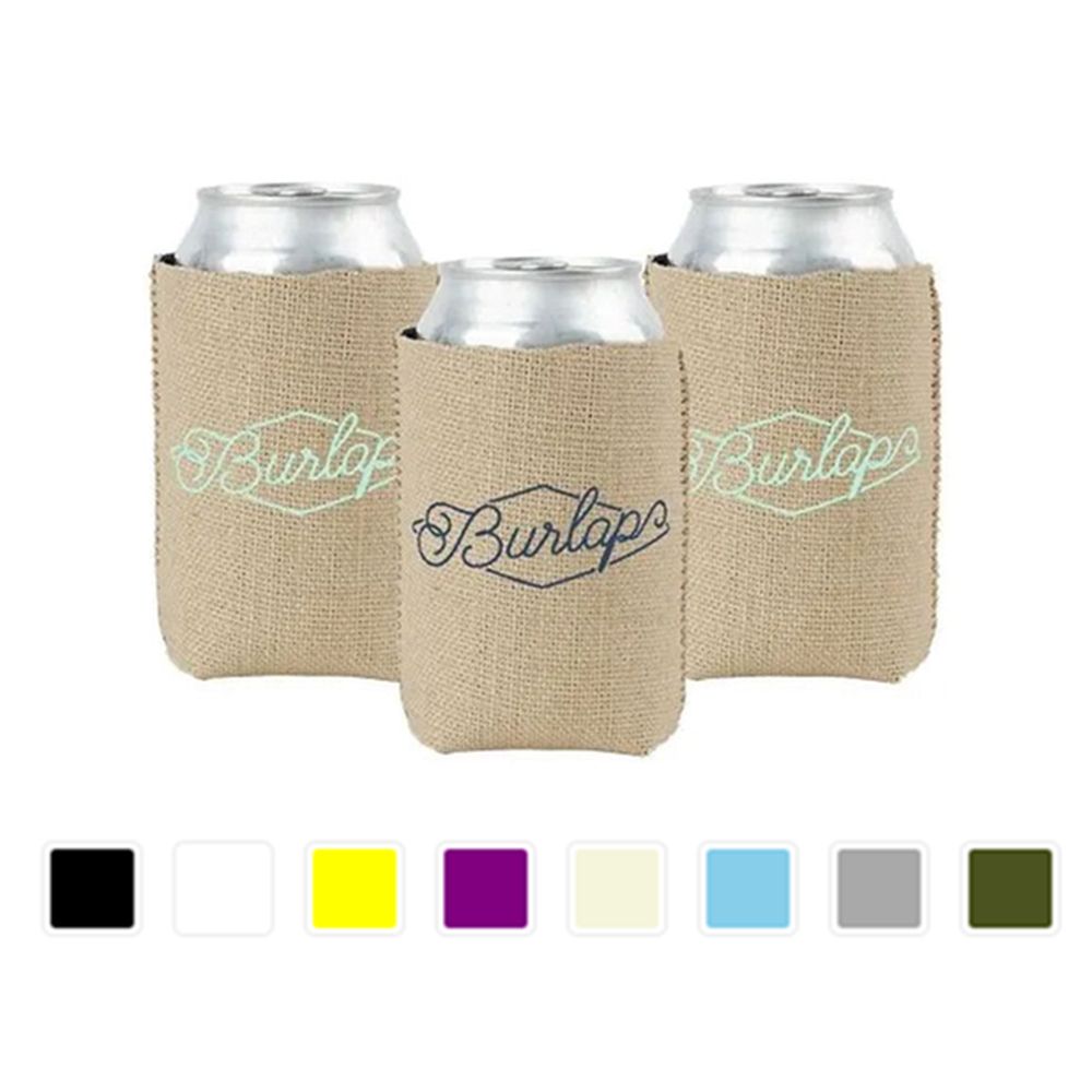 Burlap Neoprene Stubby Can Coolie, custom can cooler with logo imprint 2