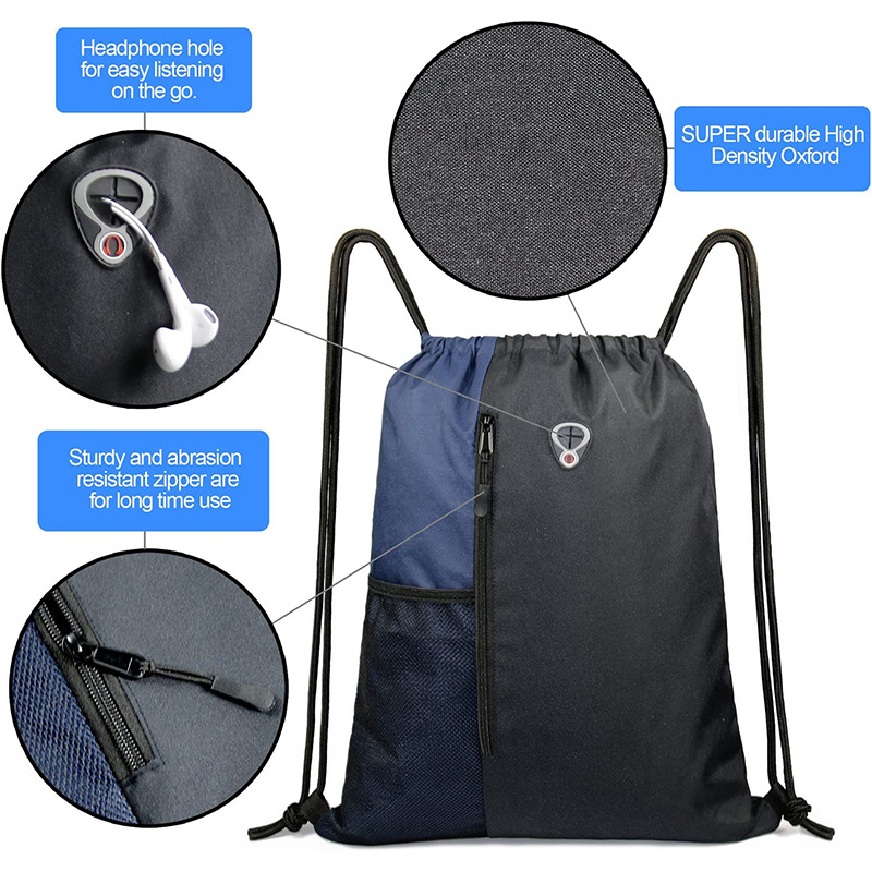 Drawstring Backpack with Zipper and Mesh Pockets 3