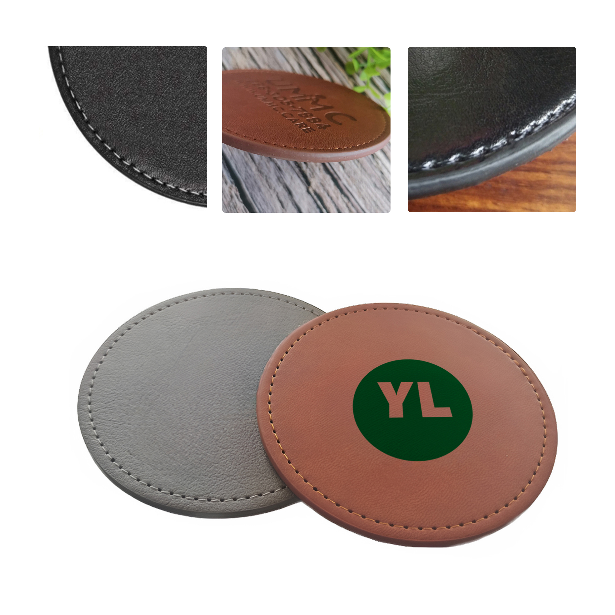 MOQ50 Custom PU Leather Coaster With Embossed Design 1