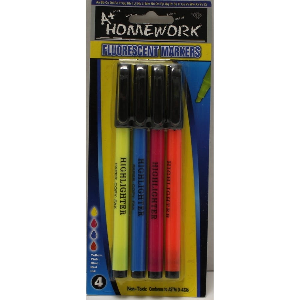 Fluorescent Highlighters - 4 Colors per Pack 2
