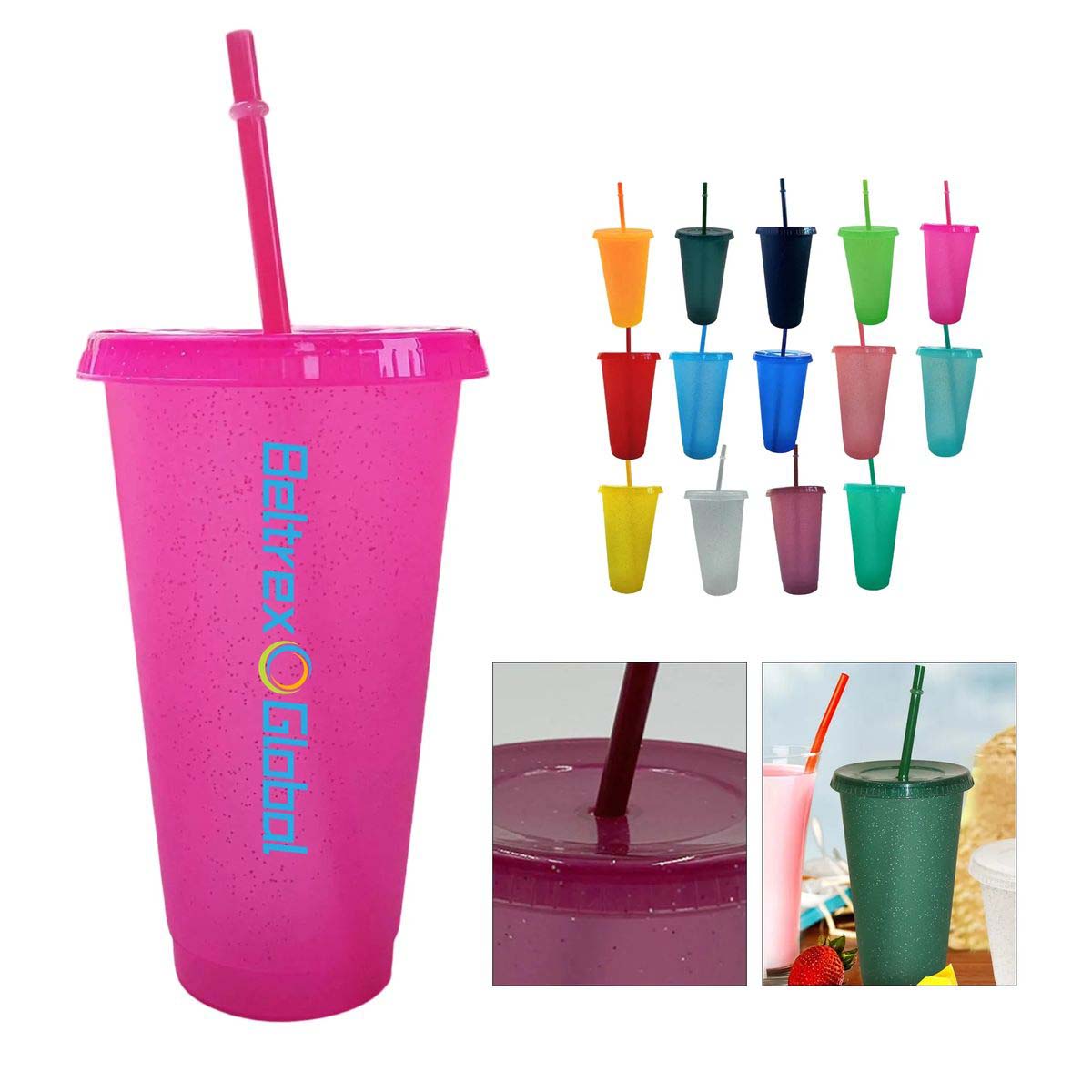Reusable Sparkle Straw Cup 24oz for Drinks 14